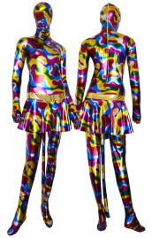 Multo-Color Shiny Metallic Zentai Suit with Skirt