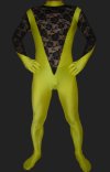 Oliver Yellow and Black Soandex Lycra and Lace Unisex Catsuit without Hood
