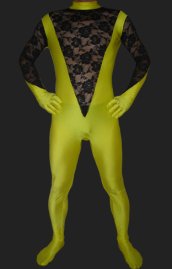 Oliver Yellow and Black Soandex Lycra and Lace Unisex Catsuit without Hood