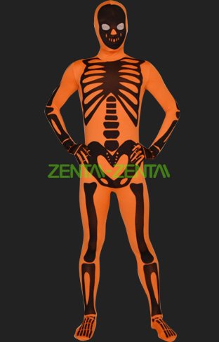 Orange Skeleton Full Body Suit | Spandex Lycra Zentai Bodysuit