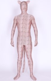 Pinky Leopard Lycra Spandex Zentai Suits With Ears And Tail