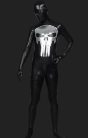 Punisher Costume | Black and Silver Shiny Metallic Skull Full-body Zentai Suits
