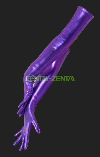 Purple Shiny Metallic Long Gloves