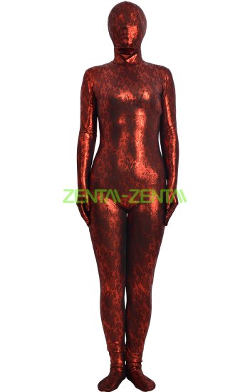 Red and Dark Red Crack Pattern Shiny Metallic Zentai Suit