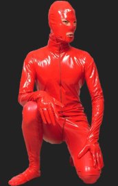 Red PVC Full Body Zentai Suits with Open Eyes and Mouth