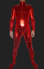 Red Shiny Full Body Suit | Shiny Metallic Full Body Zentai Suit with Top Stitching