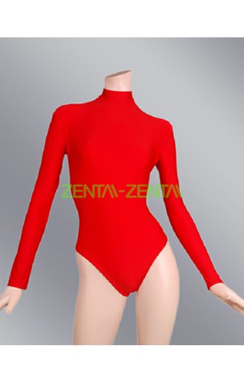 Red Spandex Lycra Jersey Bodysuit with Long Sleeves