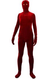 Red Thick Velvet Full Body Zentai Suit with Open Eyes