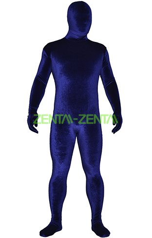 Royal Blue Thick Velvet Spandex Zentai Full Bodysuit