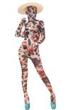 Sexy Brown and Pink Dots Transparent Spandex Zentai Suit