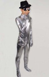 Shiny Silver Full Body Zentai Suit with Small Printings No Hood