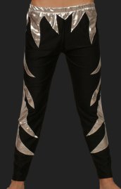 Silver and Black Spandex Lycra and Shiny Metallic Wrestling Pants