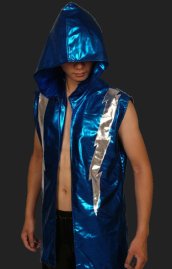 Silver and Blue Shiny Metallic Wrestling Hoodie