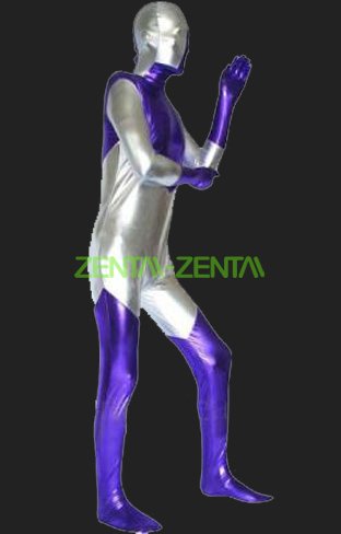 Silver and Purple Shiny Full Body Suit | Shiny Metallic Zentai Suit