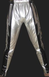 Silver and Red Shiny Metallic Wrestling Pants