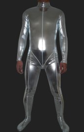 Silver Shiny Full Body Suits | Shiny Metallic Full Body Zentai Suit with Top Stitching