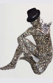 Silver Tiger Strips Thick Velvet Full Body Zentai Suit