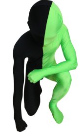 Split Zentai | Black and Green Spandex Lycra Zentai Suit