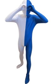 Split Zentai | White and Blue Spandex Lycra Zentai Suit