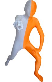 Split Zentai | White and Orange Spandex Lycra Zentai Suit