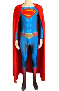 Superman Printed Spandex Lycra Costume with Chest Symbol and Red Cape