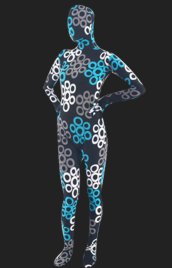 Top Texture! Blue and Black Circle Spandex Lycra Full Body Unisex Zentai Suit