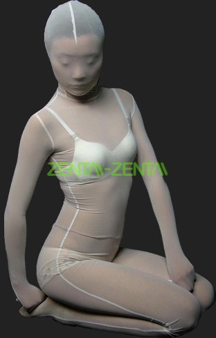 White Semi-Transparent Silk-Like Lycra Full Body Unisex Zentai Suit