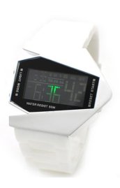 White Silicone Style Blue LED Wrist Watch with Date Function