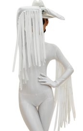 White Spandex Lycra Strips Catsuit