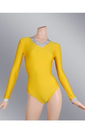 Yellow Spandex Lycra Jersey Bodysuit with Long Sleeves