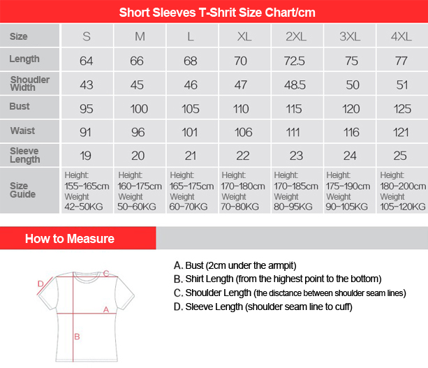 cycling T shirt size chart
